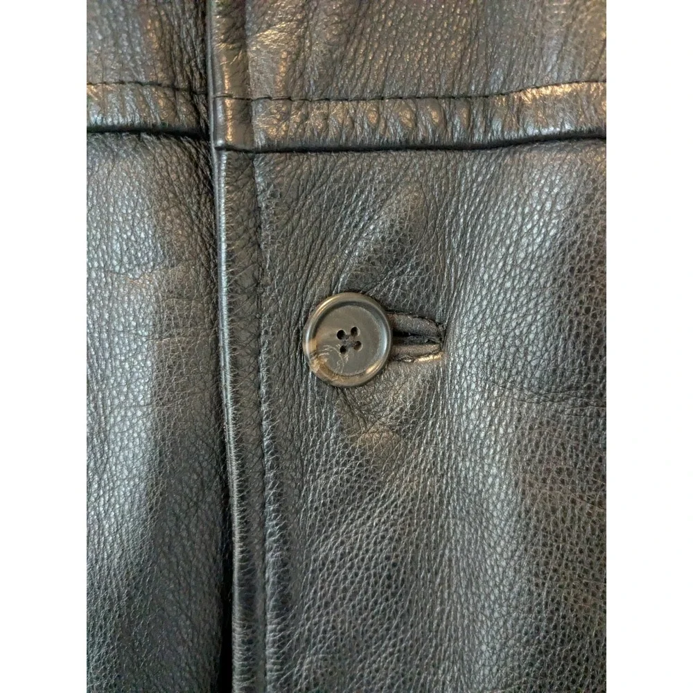 J Crew Oarsman Mens Black Leather‎ Button Front Lined Jacket Size Large READ